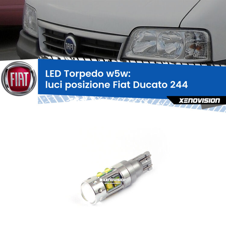 <strong>Luci posizione LED 6000k per Fiat Ducato</strong> 244 2002-2006. Lampadine <strong>W5W</strong> canbus modello Torpedo.