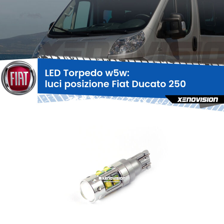 <strong>Luci posizione LED 6000k per Fiat Ducato</strong> 250 2006-2013. Lampadine <strong>W5W</strong> canbus modello Torpedo.