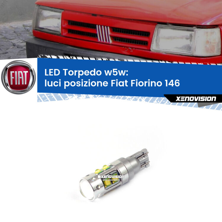 <strong>Luci posizione LED 6000k per Fiat Fiorino</strong> 146 1988-2001. Lampadine <strong>W5W</strong> canbus modello Torpedo.