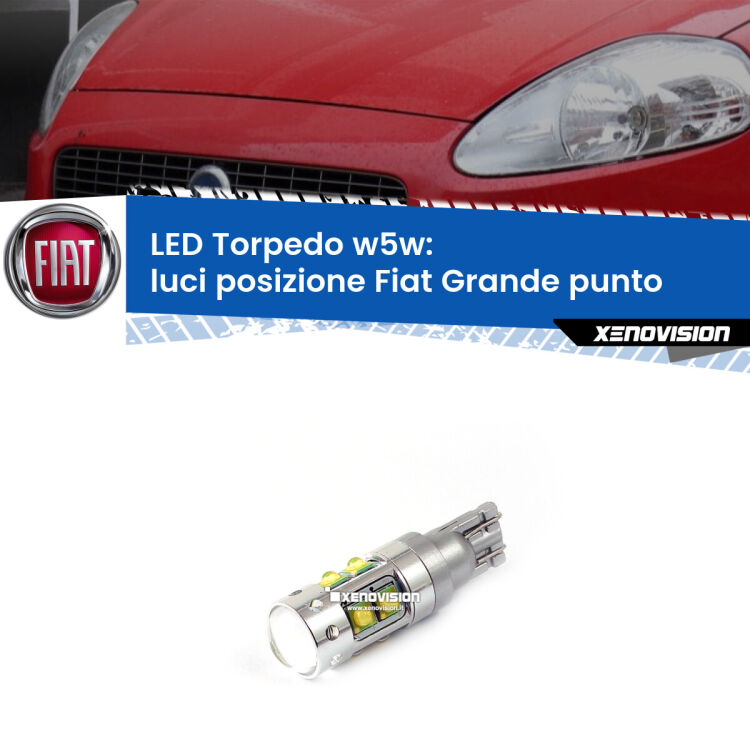 <strong>Luci posizione LED 6000k per Fiat Grande punto</strong>  2005-2018. Lampadine <strong>W5W</strong> canbus modello Torpedo.