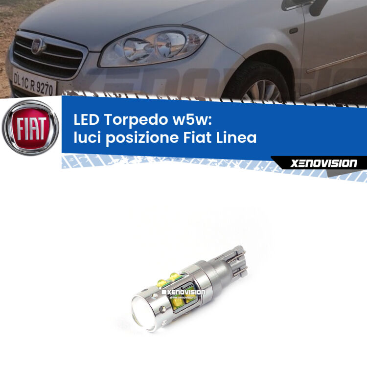 <strong>Luci posizione LED 6000k per Fiat Linea</strong>  2007-2018. Lampadine <strong>W5W</strong> canbus modello Torpedo.