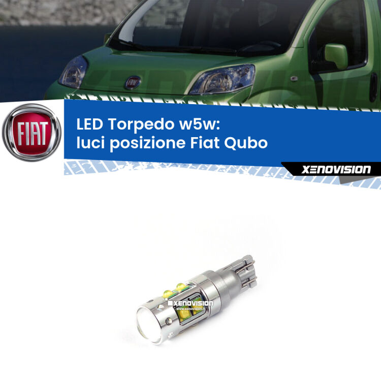 <strong>Luci posizione LED 6000k per Fiat Qubo</strong>  2008-2021. Lampadine <strong>W5W</strong> canbus modello Torpedo.
