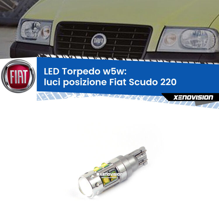 <strong>Luci posizione LED 6000k per Fiat Scudo</strong> 220 1996-2006. Lampadine <strong>W5W</strong> canbus modello Torpedo.