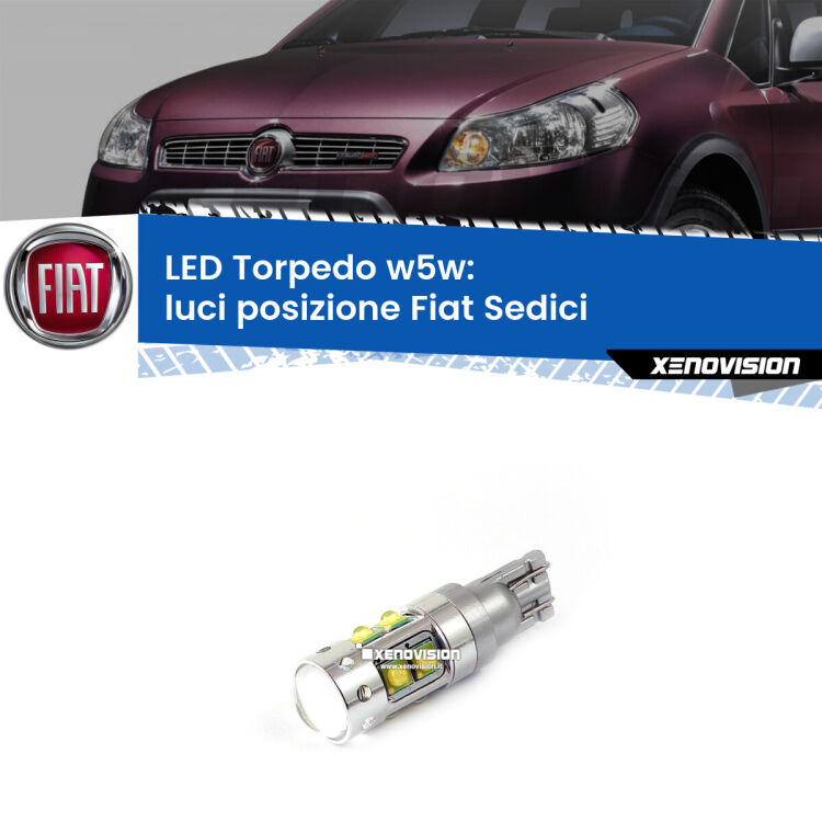 <strong>Luci posizione LED 6000k per Fiat Sedici</strong>  2006-2014. Lampadine <strong>W5W</strong> canbus modello Torpedo.