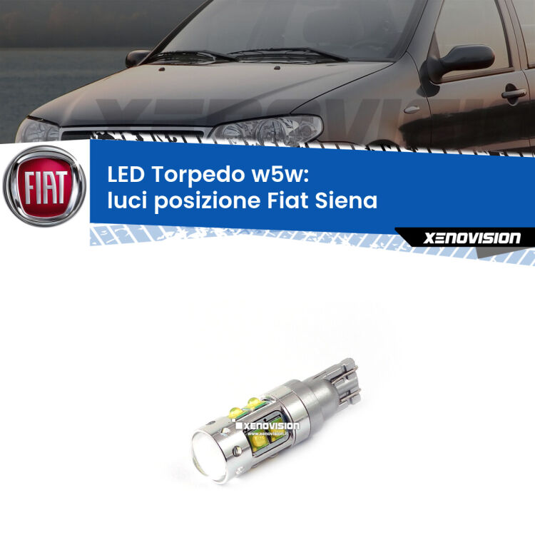 <strong>Luci posizione LED 6000k per Fiat Siena</strong>  1996-2012. Lampadine <strong>W5W</strong> canbus modello Torpedo.