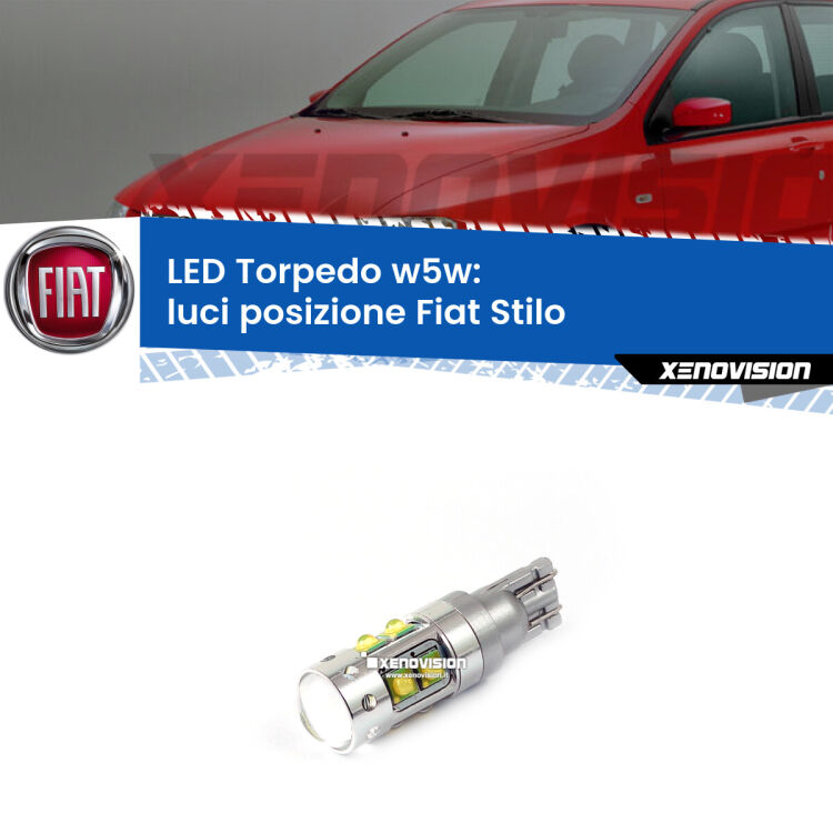 <strong>Luci posizione LED 6000k per Fiat Stilo</strong>  2001-2006. Lampadine <strong>W5W</strong> canbus modello Torpedo.
