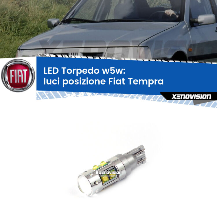 <strong>Luci posizione LED 6000k per Fiat Tempra</strong>  1990-1996. Lampadine <strong>W5W</strong> canbus modello Torpedo.