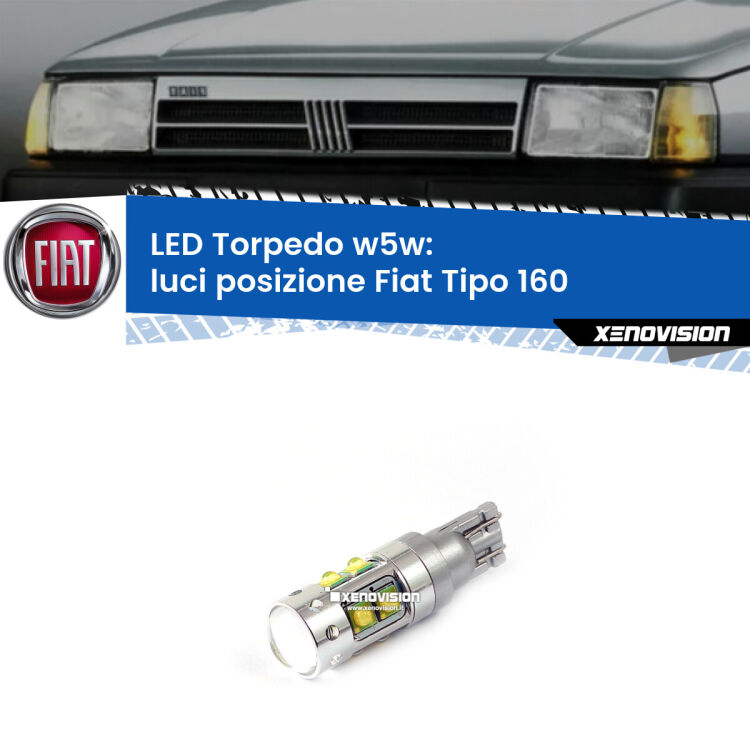 <strong>Luci posizione LED 6000k per Fiat Tipo</strong> 160 1987-1996. Lampadine <strong>W5W</strong> canbus modello Torpedo.