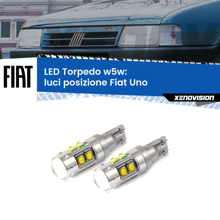 0 Luci posizione LED W5W Fiat Uno 1983-1995 W5W Tube <strong>Luci posizione LED 6000k per Fiat Uno</strong> 1983-1995. Lampadine <strong>W5W</strong> canbus modello Tube, luce bianco lunare, lunga durata e compatibilità.