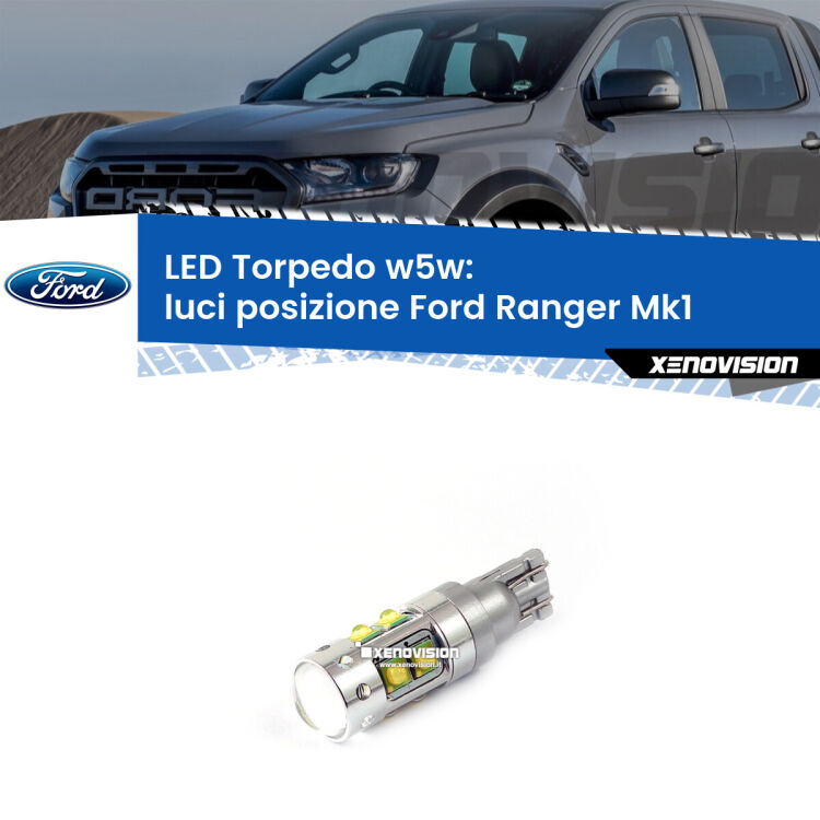 <strong>Luci posizione LED 6000k per Ford Ranger</strong> Mk1 2005-2006. Lampadine <strong>W5W</strong> canbus modello Torpedo.