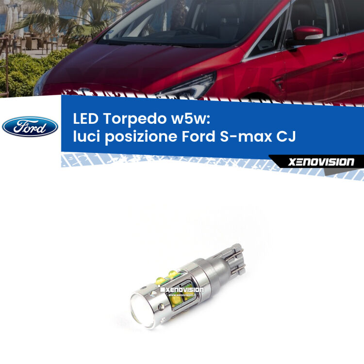 <strong>Luci posizione LED 6000k per Ford S-max</strong> CJ 2015-2018. Lampadine <strong>W5W</strong> canbus modello Torpedo.