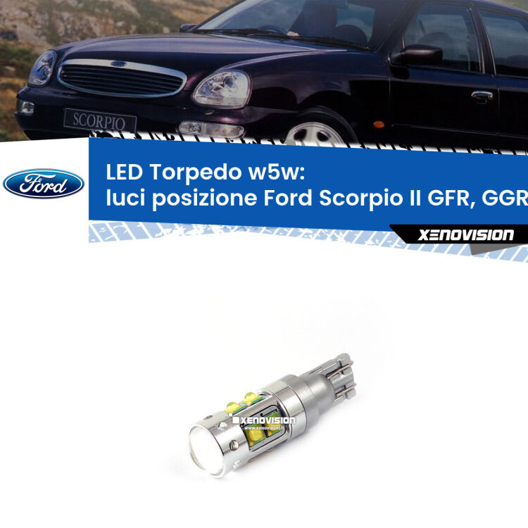 <strong>Luci posizione LED 6000k per Ford Scorpio II</strong> GFR, GGR 1994-1998. Lampadine <strong>W5W</strong> canbus modello Torpedo.