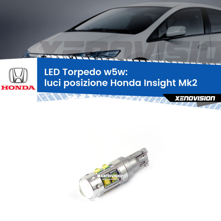 <strong>Luci posizione LED 6000k per Honda Insight</strong> Mk2 2009-2017. Lampadine <strong>W5W</strong> canbus modello Torpedo.
