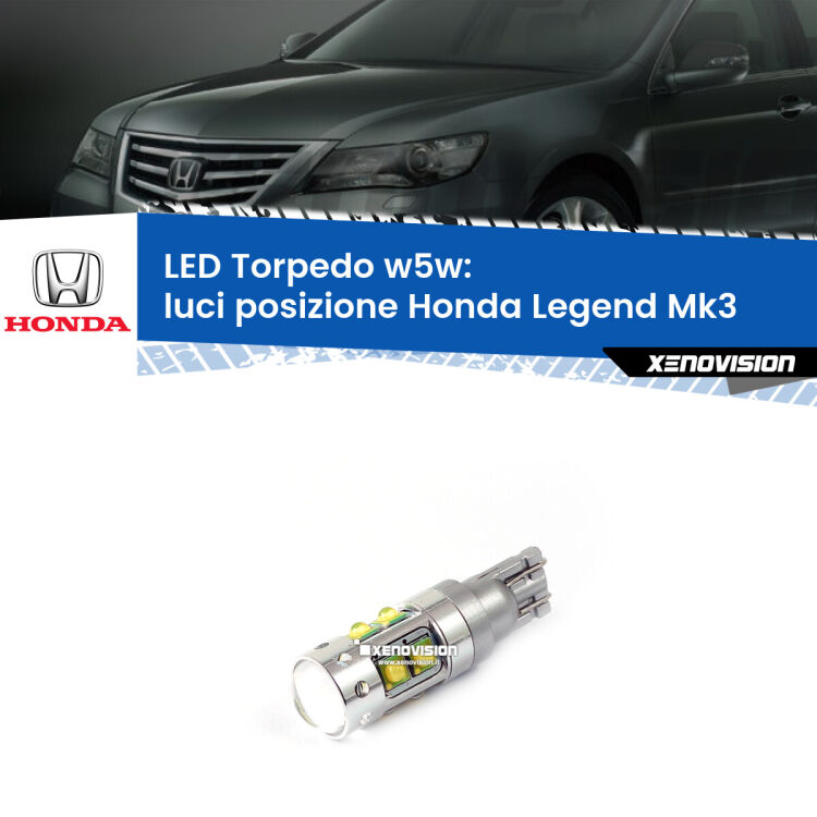 <strong>Luci posizione LED 6000k per Honda Legend</strong> Mk3 1996-2004. Lampadine <strong>W5W</strong> canbus modello Torpedo.