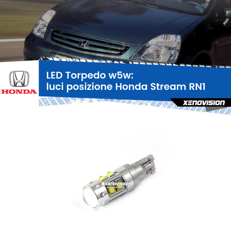 <strong>Luci posizione LED 6000k per Honda Stream</strong> RN1 2001-2006. Lampadine <strong>W5W</strong> canbus modello Torpedo.