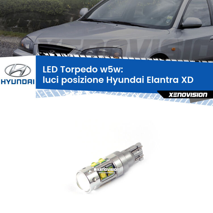 <strong>Luci posizione LED 6000k per Hyundai Elantra</strong> XD 2000-2006. Lampadine <strong>W5W</strong> canbus modello Torpedo.