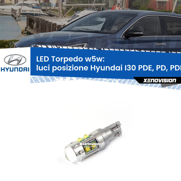 <strong>Luci posizione LED 6000k per Hyundai I30</strong> PDE, PD, PDEN 2016in poi. Lampadine <strong>W5W</strong> canbus modello Torpedo.
