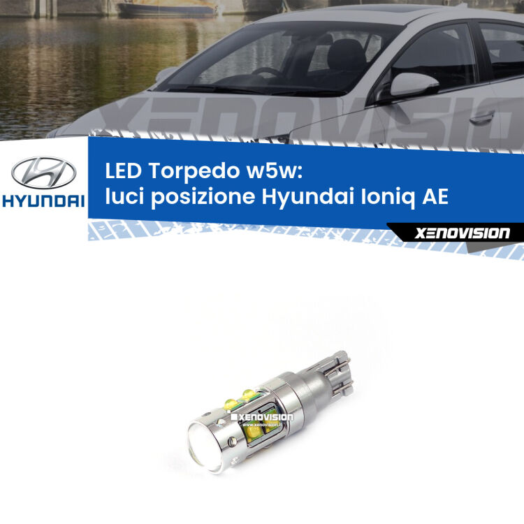 <strong>Luci posizione LED 6000k per Hyundai Ioniq</strong> AE 2016in poi. Lampadine <strong>W5W</strong> canbus modello Torpedo.