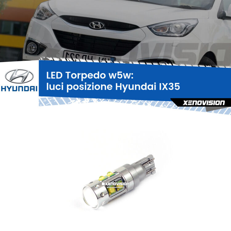 <strong>Luci posizione LED 6000k per Hyundai IX35</strong>  2009-2013. Lampadine <strong>W5W</strong> canbus modello Torpedo.