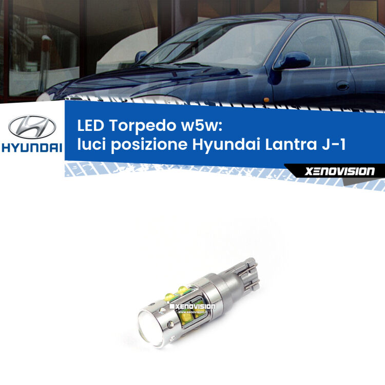 <strong>Luci posizione LED 6000k per Hyundai Lantra</strong> J-1 1993-1995. Lampadine <strong>W5W</strong> canbus modello Torpedo.