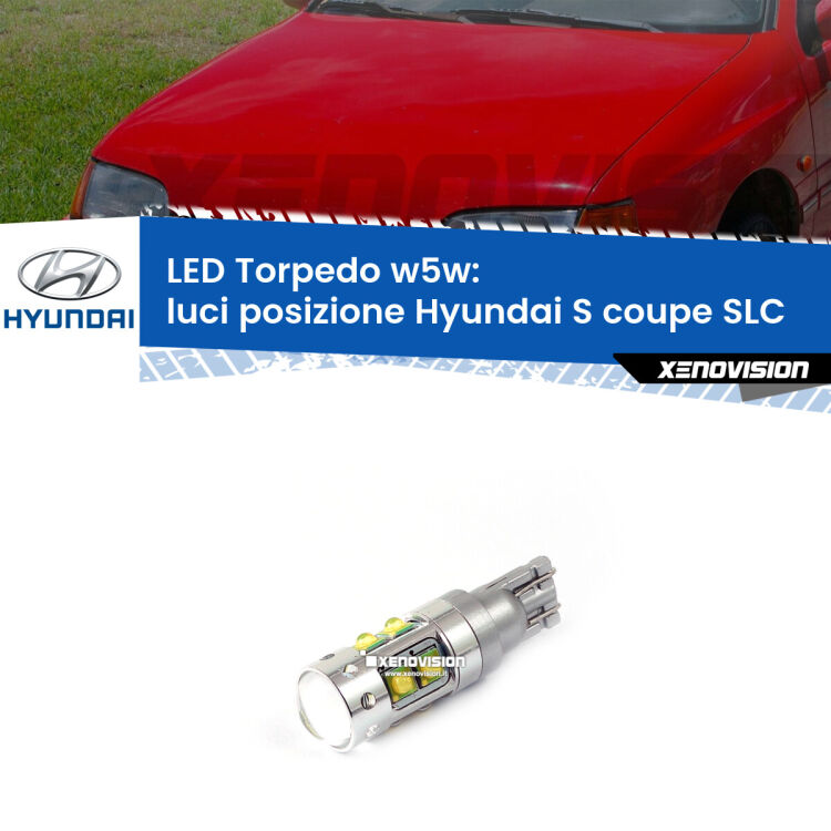 <strong>Luci posizione LED 6000k per Hyundai S coupe</strong> SLC 1992-1996. Lampadine <strong>W5W</strong> canbus modello Torpedo.