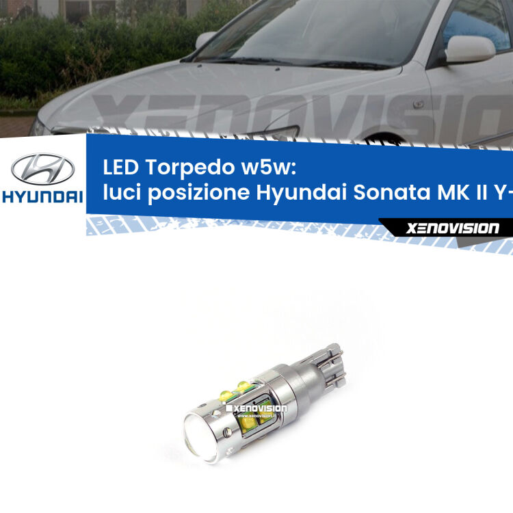 <strong>Luci posizione LED 6000k per Hyundai Sonata MK II</strong> Y-3 1993-1998. Lampadine <strong>W5W</strong> canbus modello Torpedo.