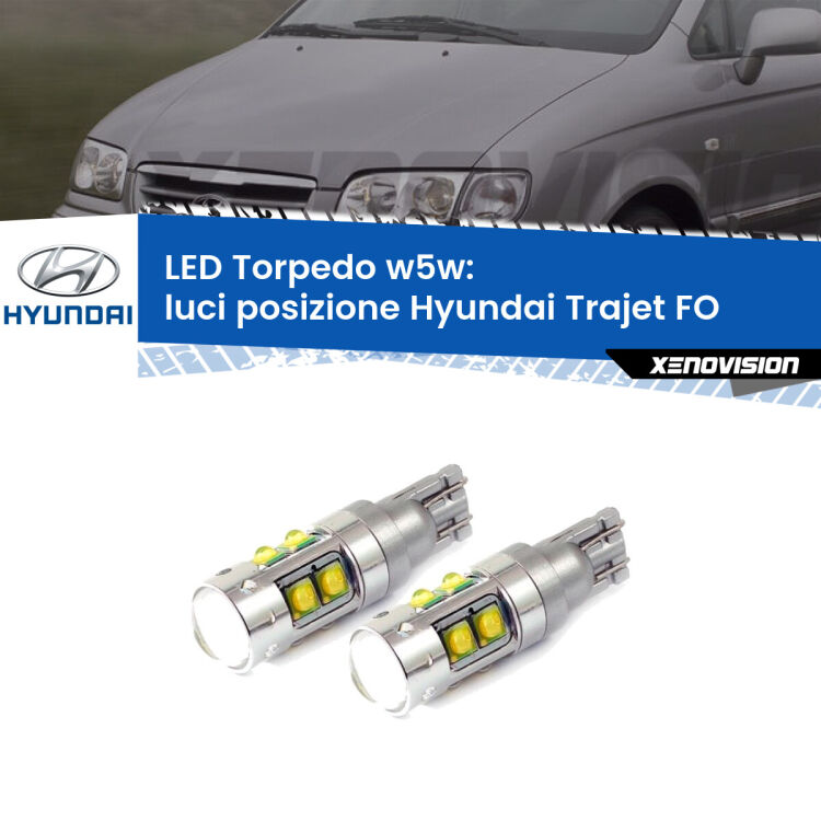 0 Luci posizione LED W5W Hyundai Trajet FO 2000-2008 W5W Tube <strong>Luci posizione LED 6000k per Hyundai Trajet</strong> FO 2000-2008. Lampadine <strong>W5W</strong> canbus modello Tube, luce bianco lunare, lunga durata e compatibilità.