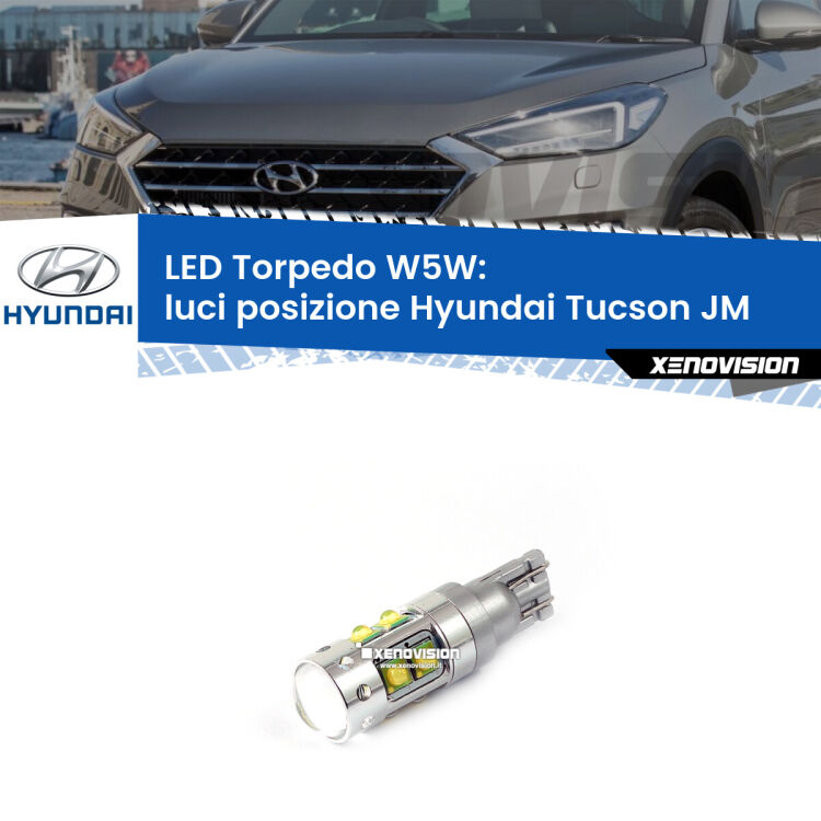 <strong>Luci posizione LED 6000k per Hyundai Tucson</strong> JM 2004-2015. Lampadine <strong>W5W</strong> canbus modello Torpedo.