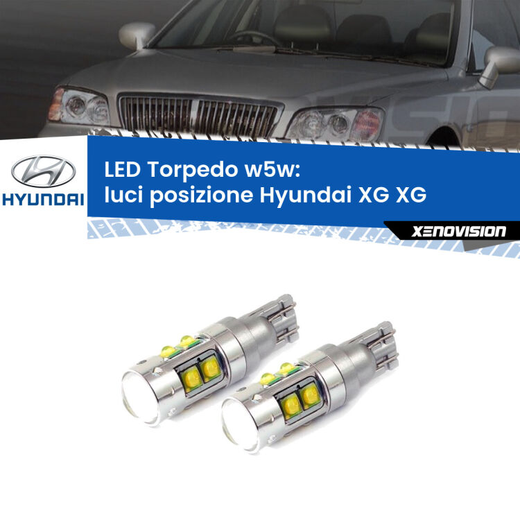 0 Luci posizione LED W5W Hyundai XG XG 1998-2005 W5W Tube <strong>Luci posizione LED 6000k per Hyundai XG</strong> XG 1998-2005. Lampadine <strong>W5W</strong> canbus modello Tube, luce bianco lunare, lunga durata e compatibilità.