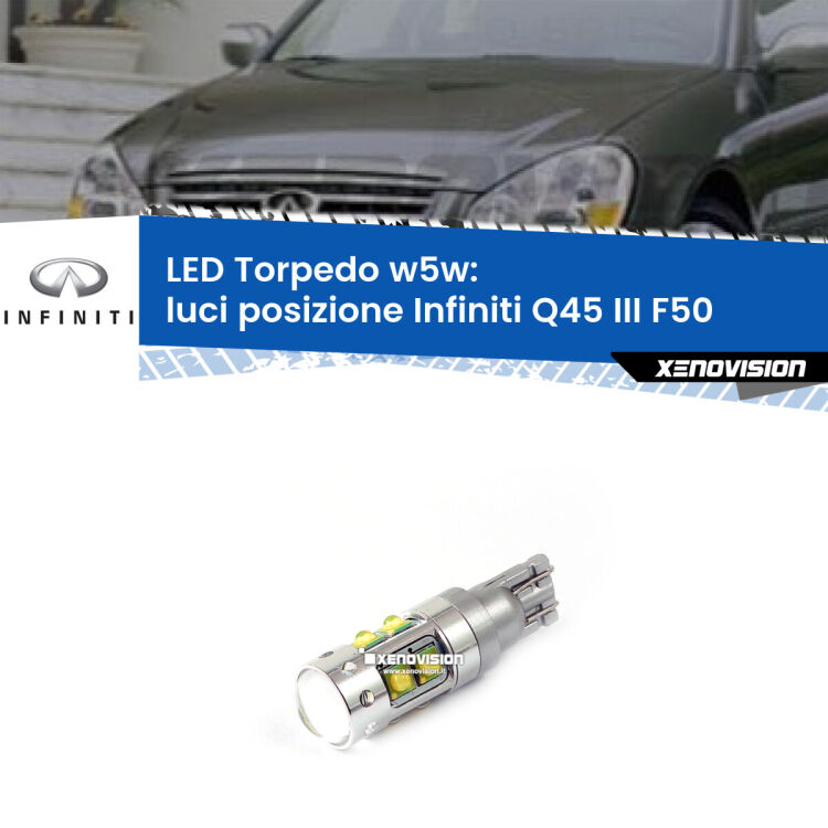 <strong>Luci posizione LED 6000k per Infiniti Q45 III</strong> F50 2001-2006. Lampadine <strong>W5W</strong> canbus modello Torpedo.