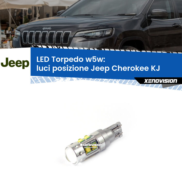 <strong>Luci posizione LED 6000k per Jeep Cherokee</strong> KJ 2002-2007. Lampadine <strong>W5W</strong> canbus modello Torpedo.