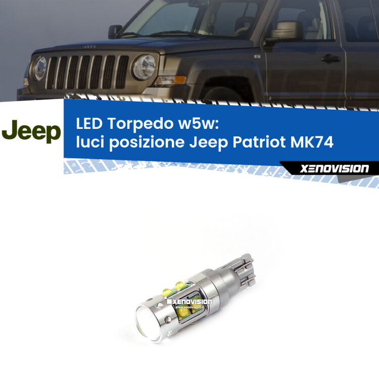 <strong>Luci posizione LED 6000k per Jeep Patriot</strong> MK74 2007-2017. Lampadine <strong>W5W</strong> canbus modello Torpedo.