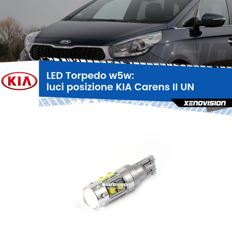 <strong>Luci posizione LED 6000k per KIA Carens II</strong> UN 2006-2011. Lampadine <strong>W5W</strong> canbus modello Torpedo.