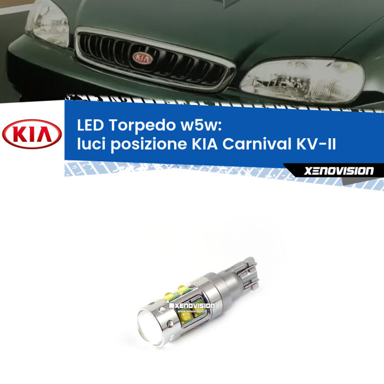 <strong>Luci posizione LED 6000k per KIA Carnival</strong> KV-II 1998-2004. Lampadine <strong>W5W</strong> canbus modello Torpedo.