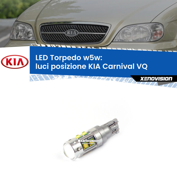 <strong>Luci posizione LED 6000k per KIA Carnival</strong> VQ 2005-2013. Lampadine <strong>W5W</strong> canbus modello Torpedo.