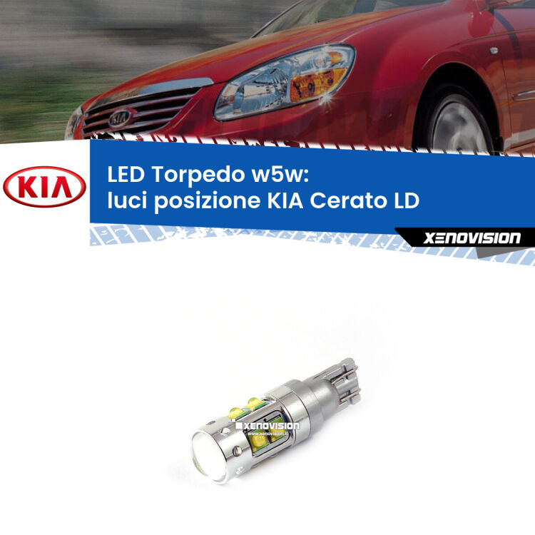 <strong>Luci posizione LED 6000k per KIA Cerato</strong> LD 2003-2007. Lampadine <strong>W5W</strong> canbus modello Torpedo.