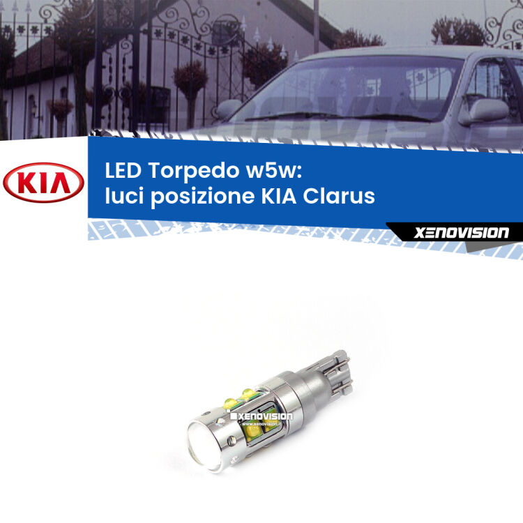 <strong>Luci posizione LED 6000k per KIA Clarus</strong>  1996-2001. Lampadine <strong>W5W</strong> canbus modello Torpedo.