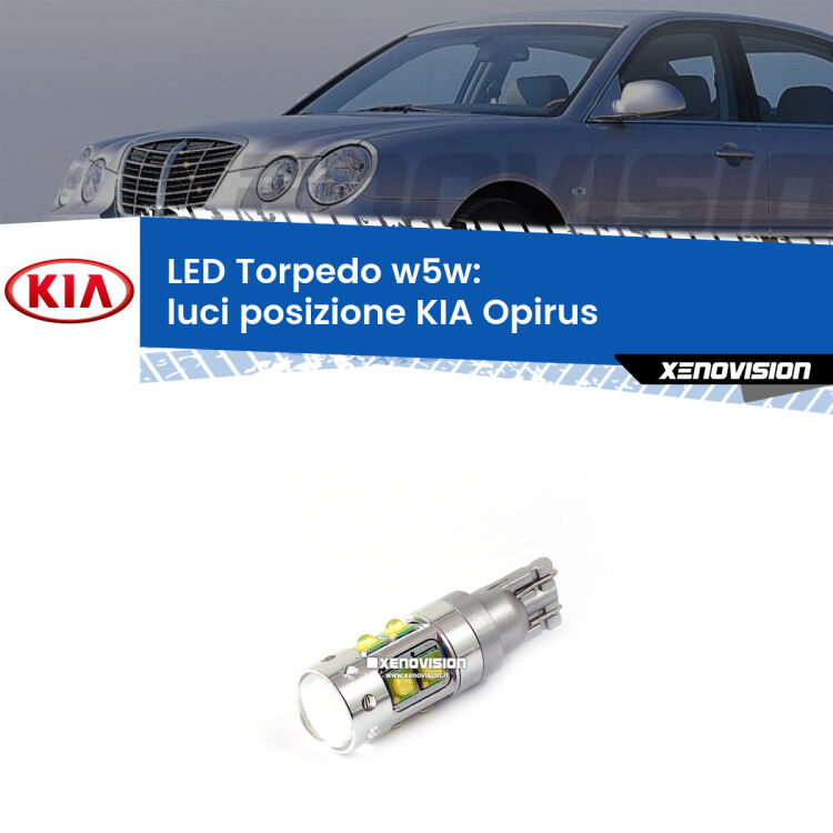 <strong>Luci posizione LED 6000k per KIA Opirus</strong>  2003-2011. Lampadine <strong>W5W</strong> canbus modello Torpedo.