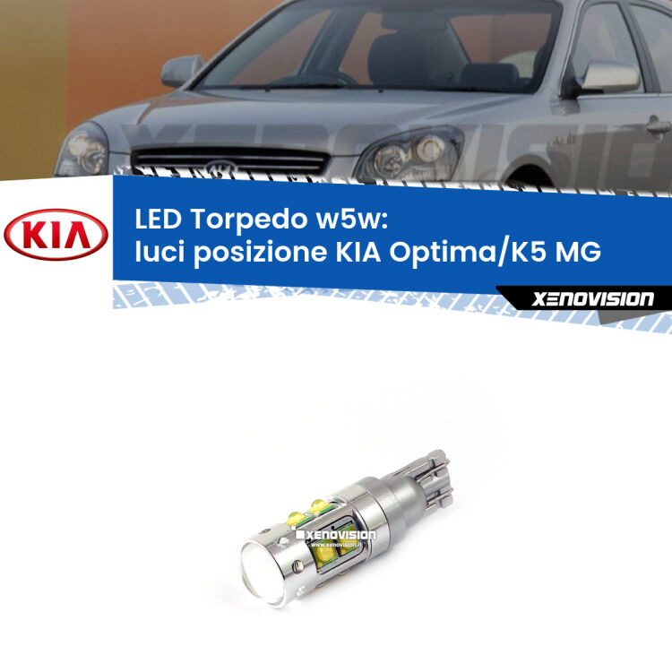 <strong>Luci posizione LED 6000k per KIA Optima/K5</strong> MG 2005-2009. Lampadine <strong>W5W</strong> canbus modello Torpedo.
