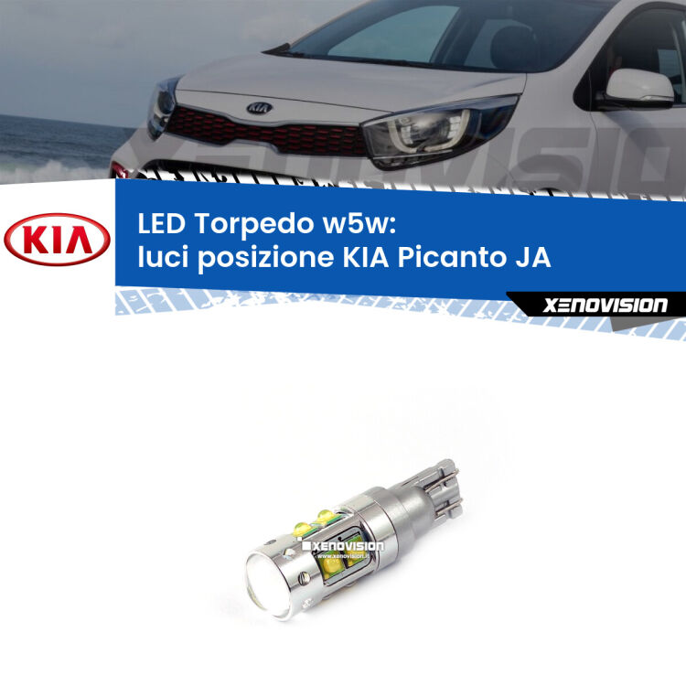 <strong>Luci posizione LED 6000k per KIA Picanto</strong> JA a parabola singola. Lampadine <strong>W5W</strong> canbus modello Torpedo.