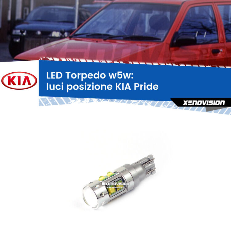 <strong>Luci posizione LED 6000k per KIA Pride</strong>  1990-2001. Lampadine <strong>W5W</strong> canbus modello Torpedo.