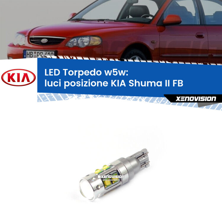 <strong>Luci posizione LED 6000k per KIA Shuma II</strong> FB 2001-2004. Lampadine <strong>W5W</strong> canbus modello Torpedo.