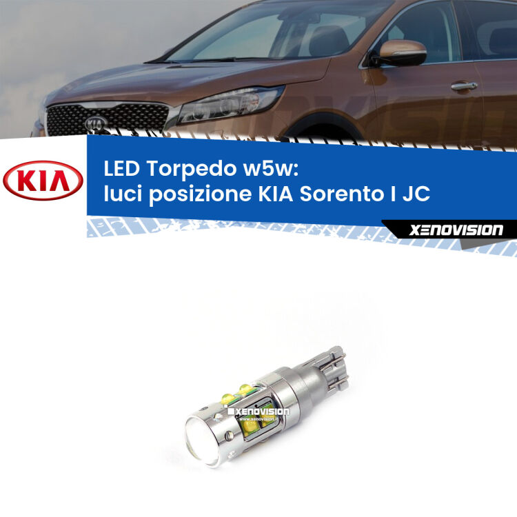 <strong>Luci posizione LED 6000k per KIA Sorento I</strong> JC 2002-2008. Lampadine <strong>W5W</strong> canbus modello Torpedo.