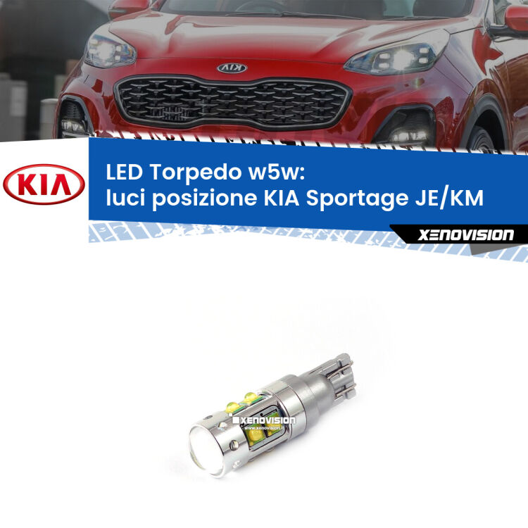 <strong>Luci posizione LED 6000k per KIA Sportage</strong> JE/KM 2004-2009. Lampadine <strong>W5W</strong> canbus modello Torpedo.