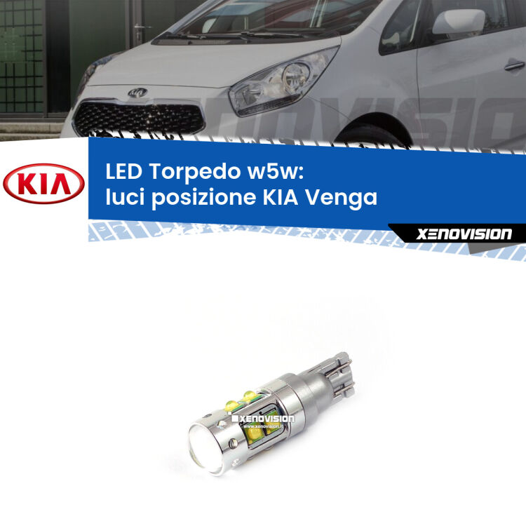 <strong>Luci posizione LED 6000k per KIA Venga</strong>  2010-2019. Lampadine <strong>W5W</strong> canbus modello Torpedo.