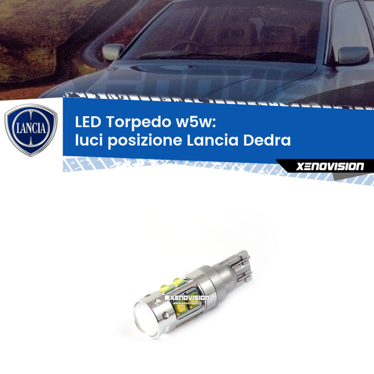<strong>Luci posizione LED 6000k per Lancia Dedra</strong>  1989-1999. Lampadine <strong>W5W</strong> canbus modello Torpedo.