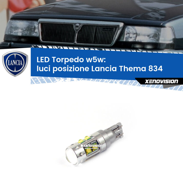 <strong>Luci posizione LED 6000k per Lancia Thema</strong> 834 1984-1994. Lampadine <strong>W5W</strong> canbus modello Torpedo.