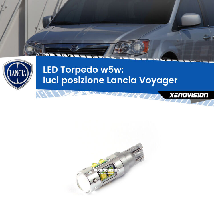 <strong>Luci posizione LED 6000k per Lancia Voyager</strong>  2011-2014. Lampadine <strong>W5W</strong> canbus modello Torpedo.