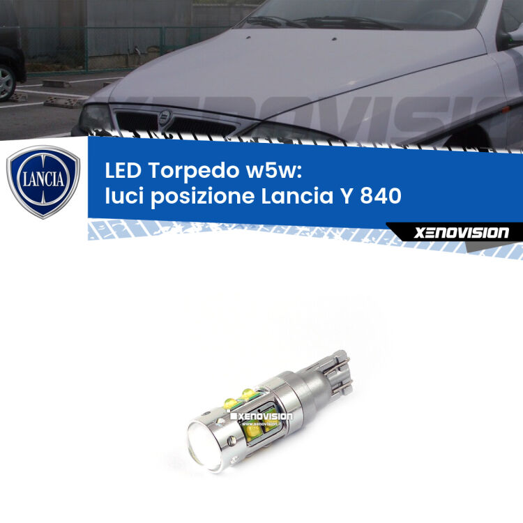 <strong>Luci posizione LED 6000k per Lancia Y</strong> 840 1995-2003. Lampadine <strong>W5W</strong> canbus modello Torpedo.