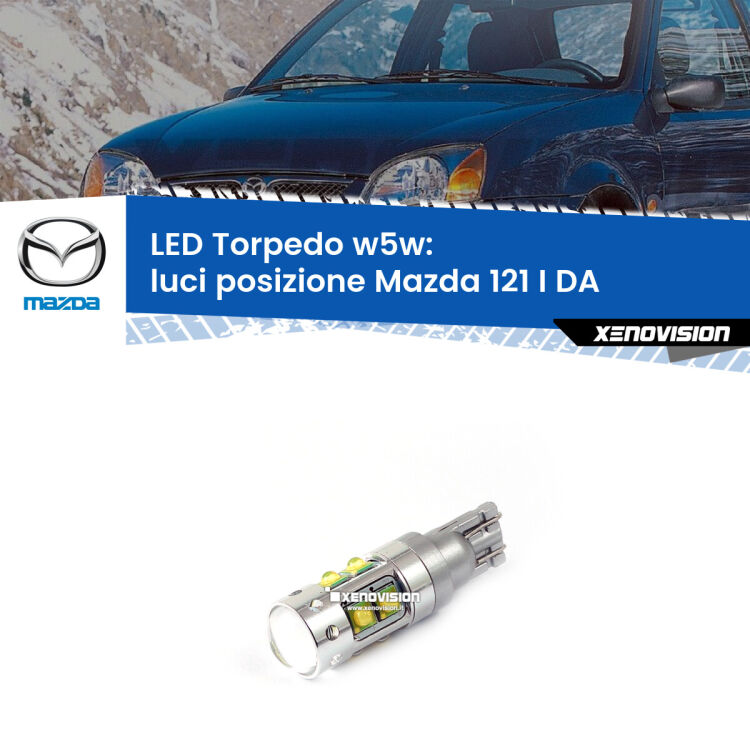 <strong>Luci posizione LED 6000k per Mazda 121 I</strong> DA 1987-1990. Lampadine <strong>W5W</strong> canbus modello Torpedo.
